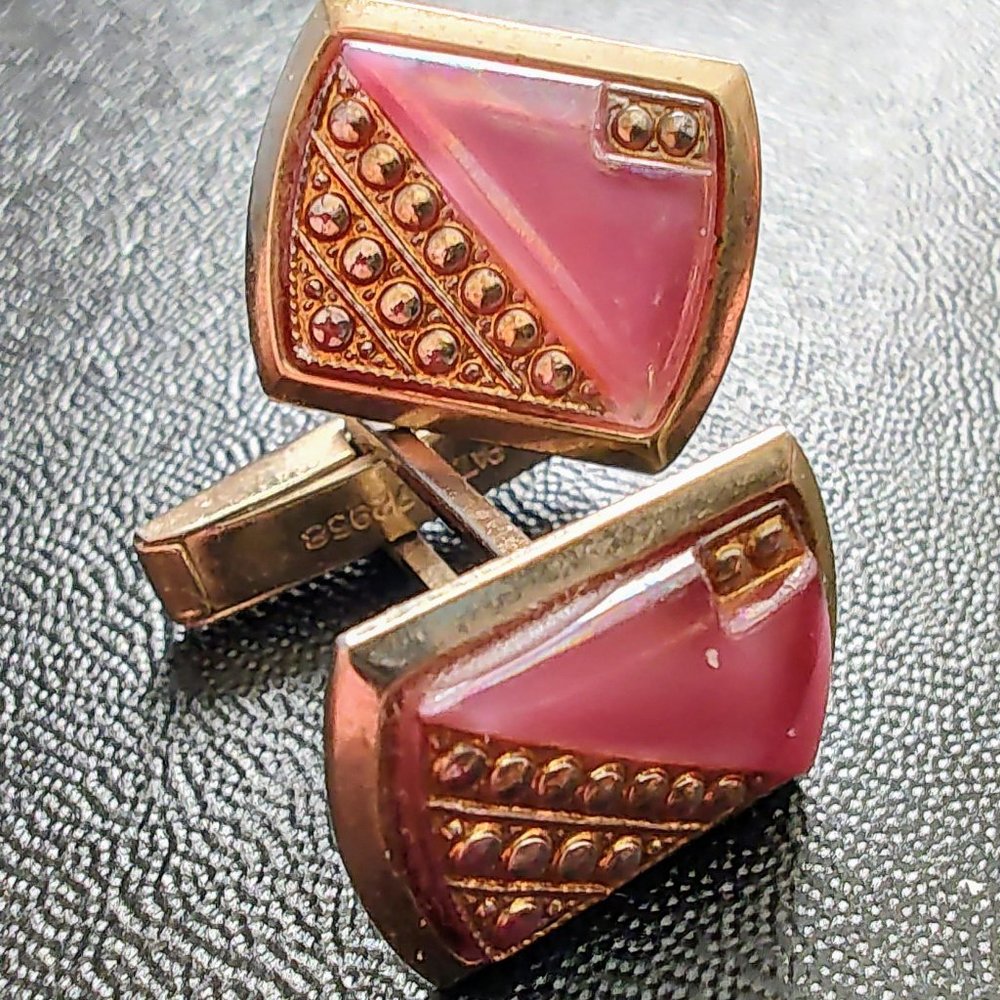 1940s Mens Silver and Pink Cufflinks